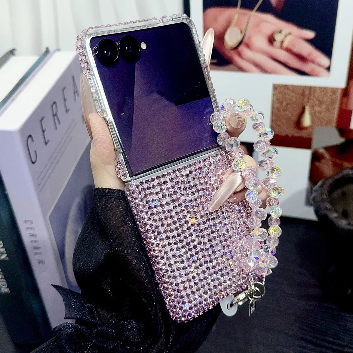 

Для Samsung Galaxy Z Flip 3 4 5 6 7 Flip7 SE F7220 Роскошный чехол для телефона с блестящим бриллиантом и жемчугом на запястье