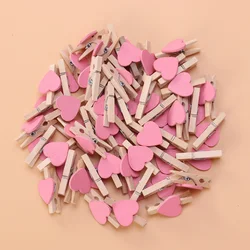 50pcs clothes Heart- Shaped Wooden Clips DIY Craft Clips Photo Paper Pegs for Photos Cards Paintings Decorative Minis tweezers