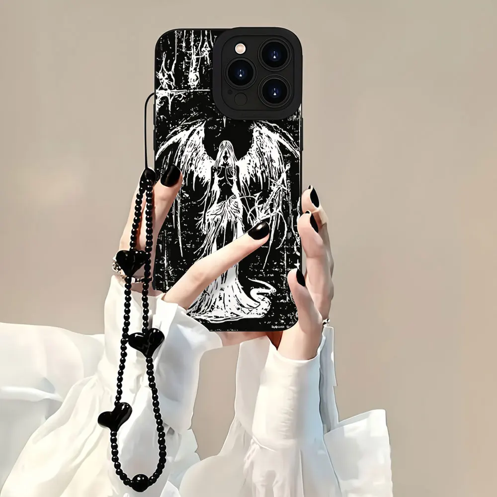 Anti-drop With Strap Y2K Dark Angel Phone Case For iPhone 17 16 15 14 13 12 11 Pro Max X XS XR 16E 16 15 14 Plus TPU Lens Cover