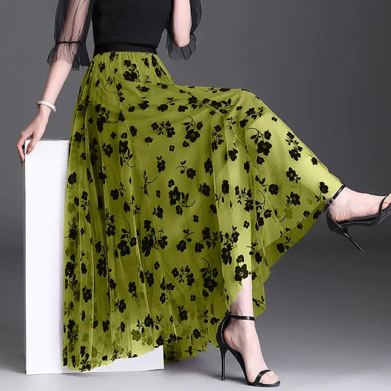 2024 High End High Quality Yarn Skirt 720 Degrees Exquisite Print Color Long Skirt Fashion Slim Fit Half Skirt