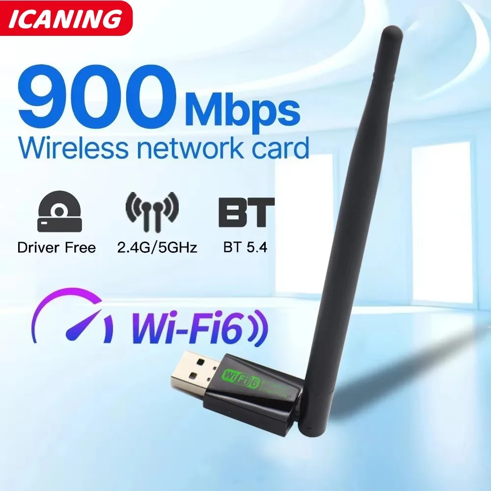 WiFi 6 USB Adapter 900Mbps Bluetooth 5.4 AX900 USB Dongle Wireless Network Card Dual Band 2.4G 5G Ethernet Receiver Free Driver