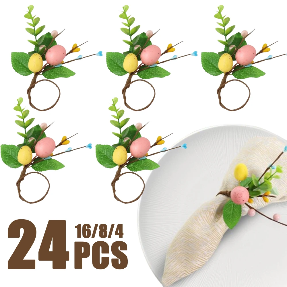 4-24PCS Easter Celebration Gift Se Decorative Napkin Rings Egg Themed Table Accent for Party Favors and Wedding Home Decor