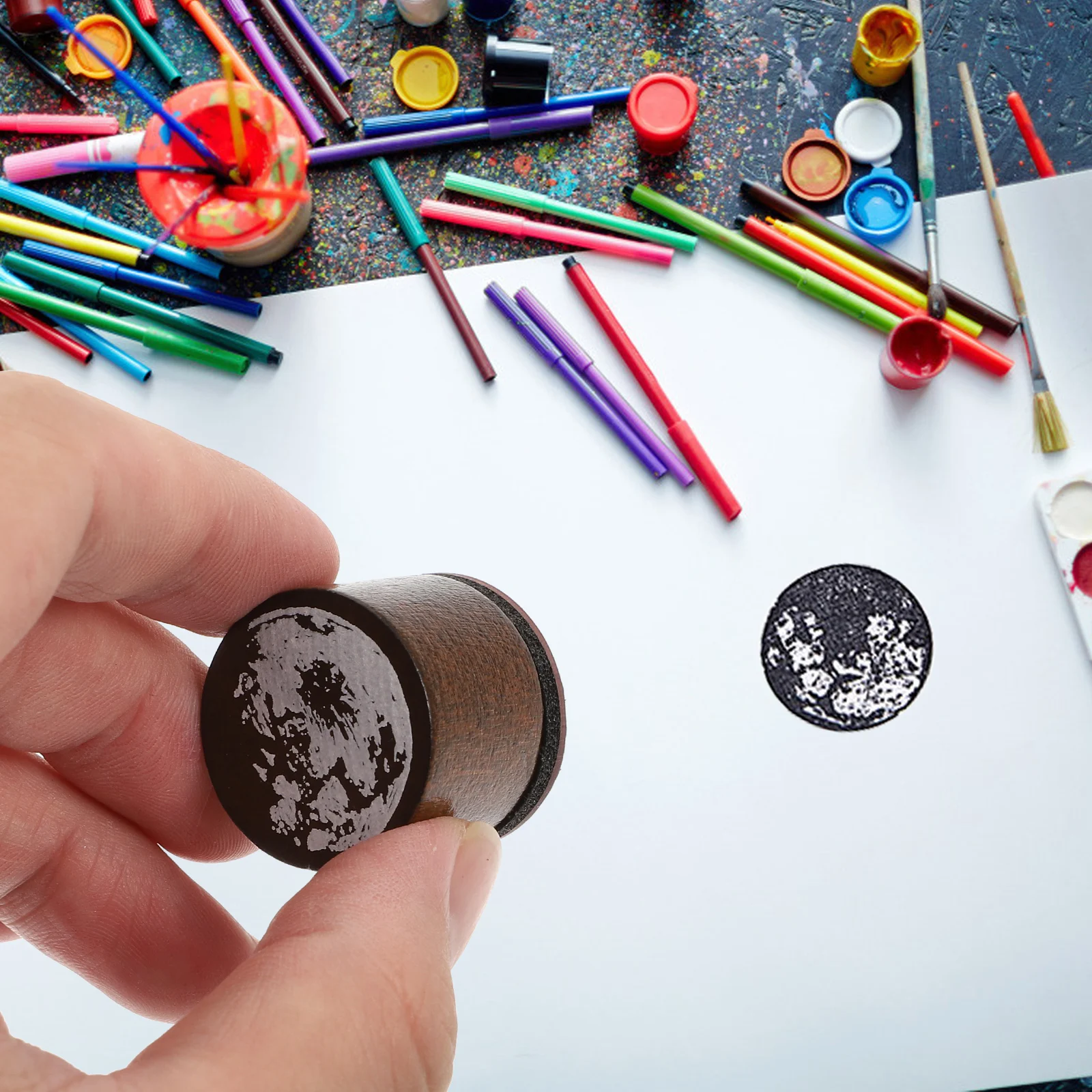 

7 Pcs Moon Phase Seal Number Stamps Journal Wooden Decorate Vintage Craft Phases Small Rubber