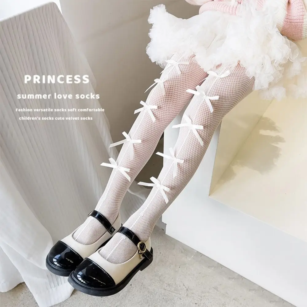

1 Pair Fashion Princess Bowknot Girl Pantyhose Mesh Cotton Fishnet Long Stocking Breathable Soft Lolita Leggings