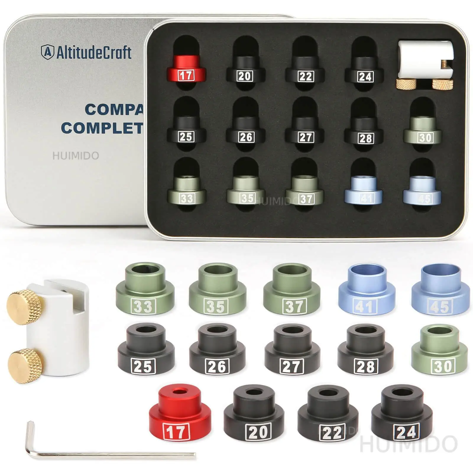 Comparator kit with 14 inserts for .17 to .45 calibers