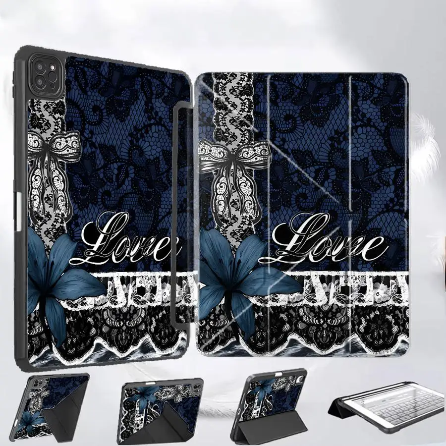 

Tablet Case For iPad Pro 2025 Air 4 5 M3 M2 M4 11inch Mini 6 7 Pro 11th 10th 9th 8th 7th 12.9inch Holder Cover Flower Lace Love
