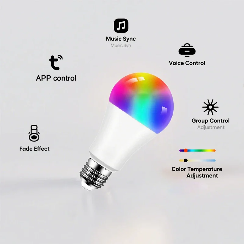 Tuya E27 Smart Bulb WiFi Dimmable LED Light 2700-6500K Color Temperature RGB Full Color Voice Controllable via Alexa Google Home