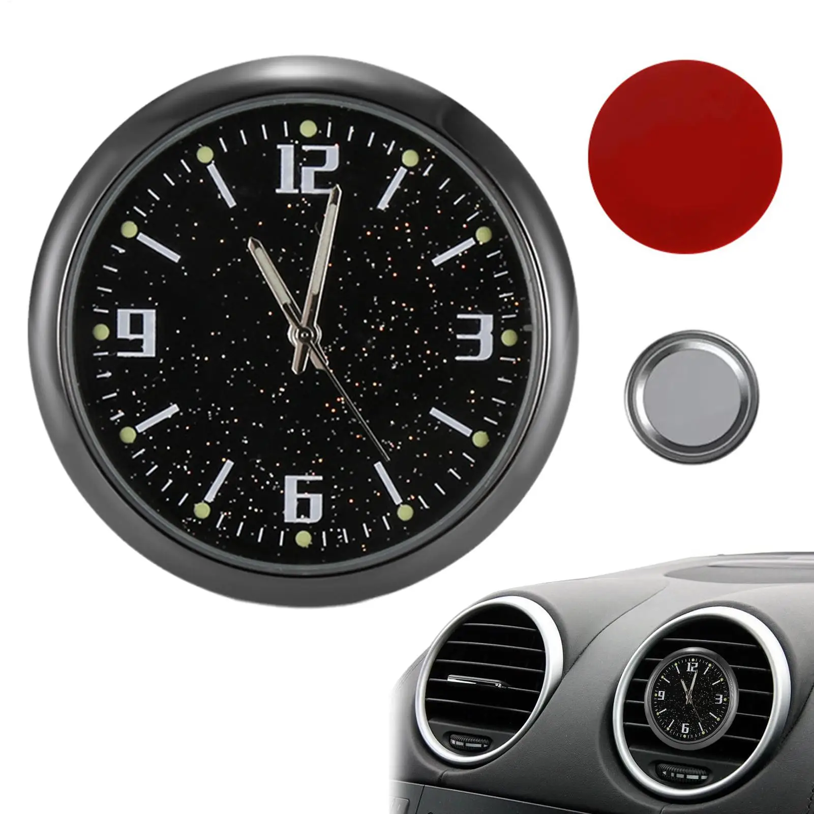 Car Mini Clock   Stick on Glowing Quartz Watch Car Vent Dashboard Clock Glow In The Dark Car Dashboard Watch Small Analog Clock