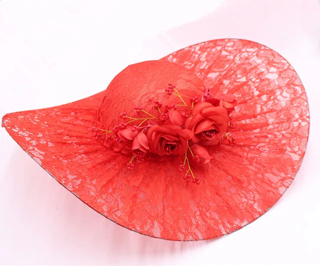 Cappello da donna in pizzo bianco nero rosso Sombreros Boda decorazione per capelli da sposa fiori Chapeau De (onie De Mariage Femme