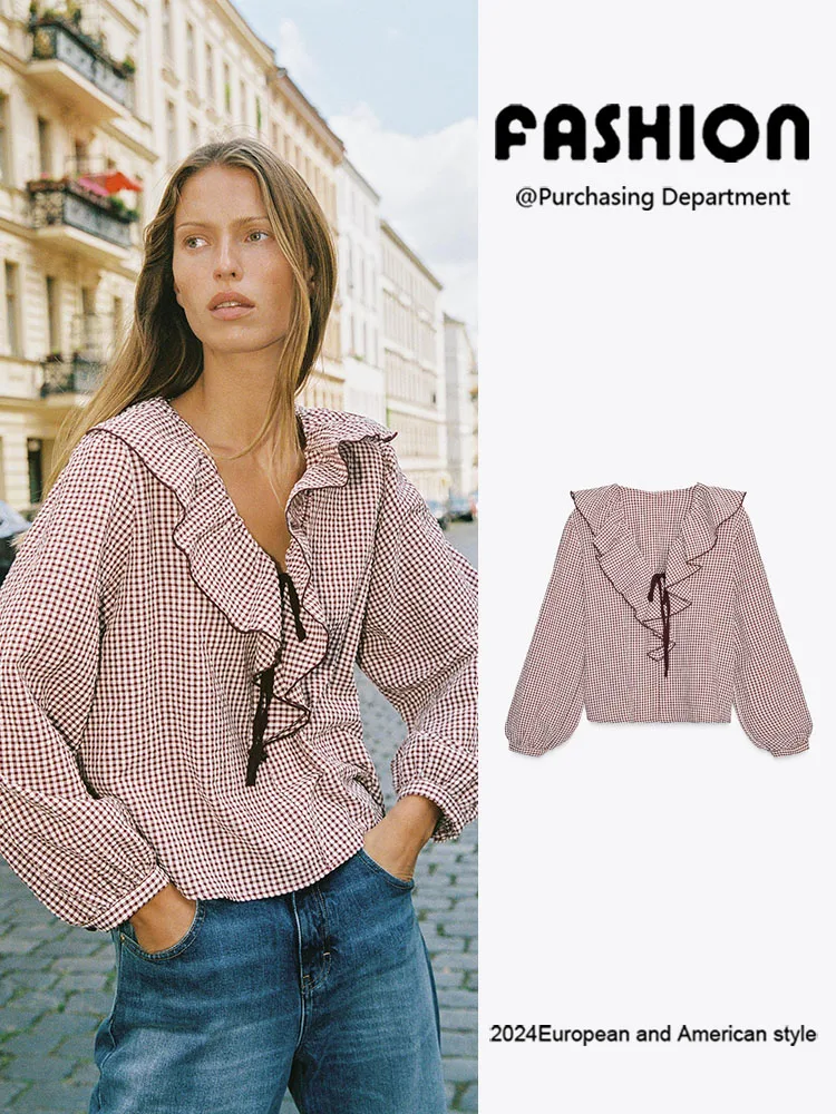 

New Autumn Women's irt Long Sve Layered Decoration Versatile Ele Small id Pattern 50298 Faionable Ethnic Sle