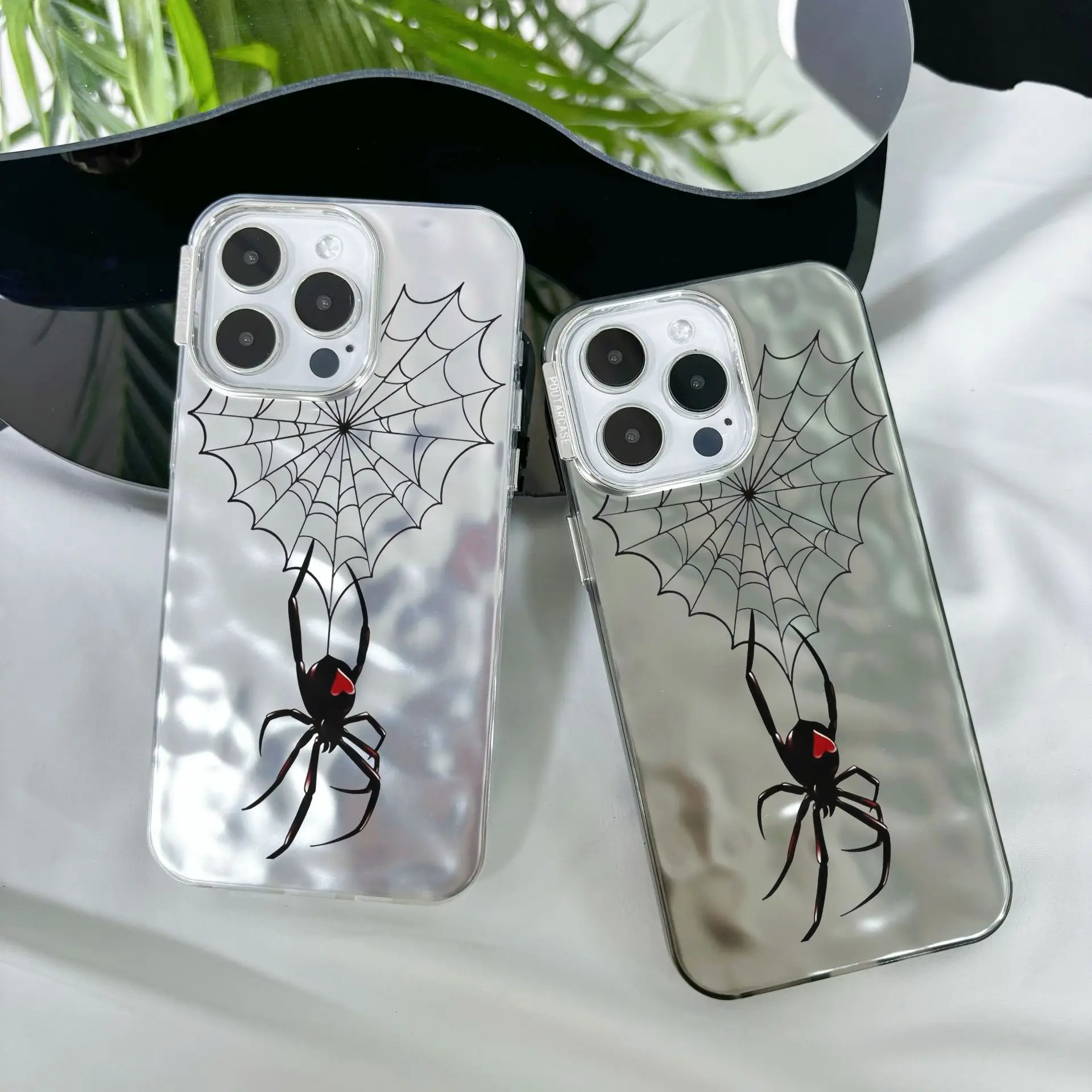 Phone Case For Iphone 15 14 13 12 11 Pro Max Heart Spider Pleated Metal Imd Back Cover Shell For Iphone 15 14 Plus Xs Max Xr X