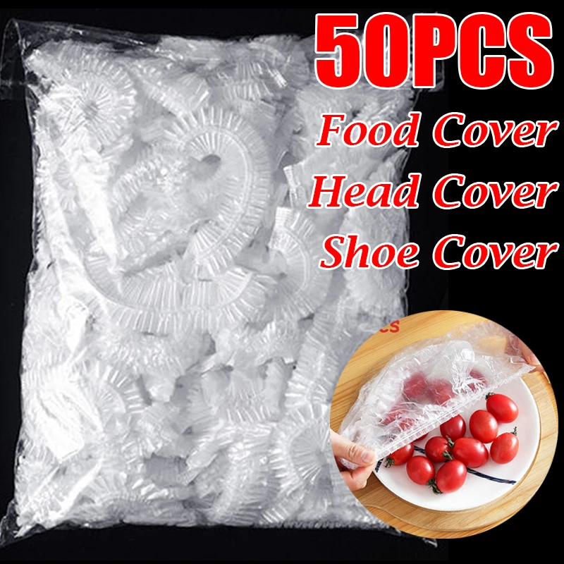 50pcs Disposable Food Cover Saran Wrap Grade Elastic Food Lids Kitchen Frige Fruit Bowl Storager Fresh Keeping Plastic Saver Bag