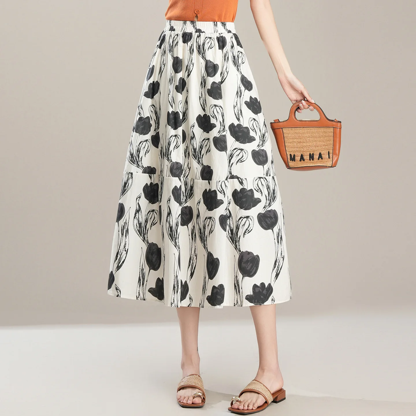 

Chic 2026 Printed Long Skirt Women Elegant Boho Flared Midi Skirt Summer Relaxed Fit Vintage Beach Skirts with Pockets New