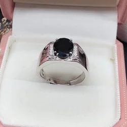Black Sapphire Ring for Man 3ct Natural Sapphire 925 Silver Ring with 3 Layers 18K Gold Plating Sterling Silver Man Jewelry