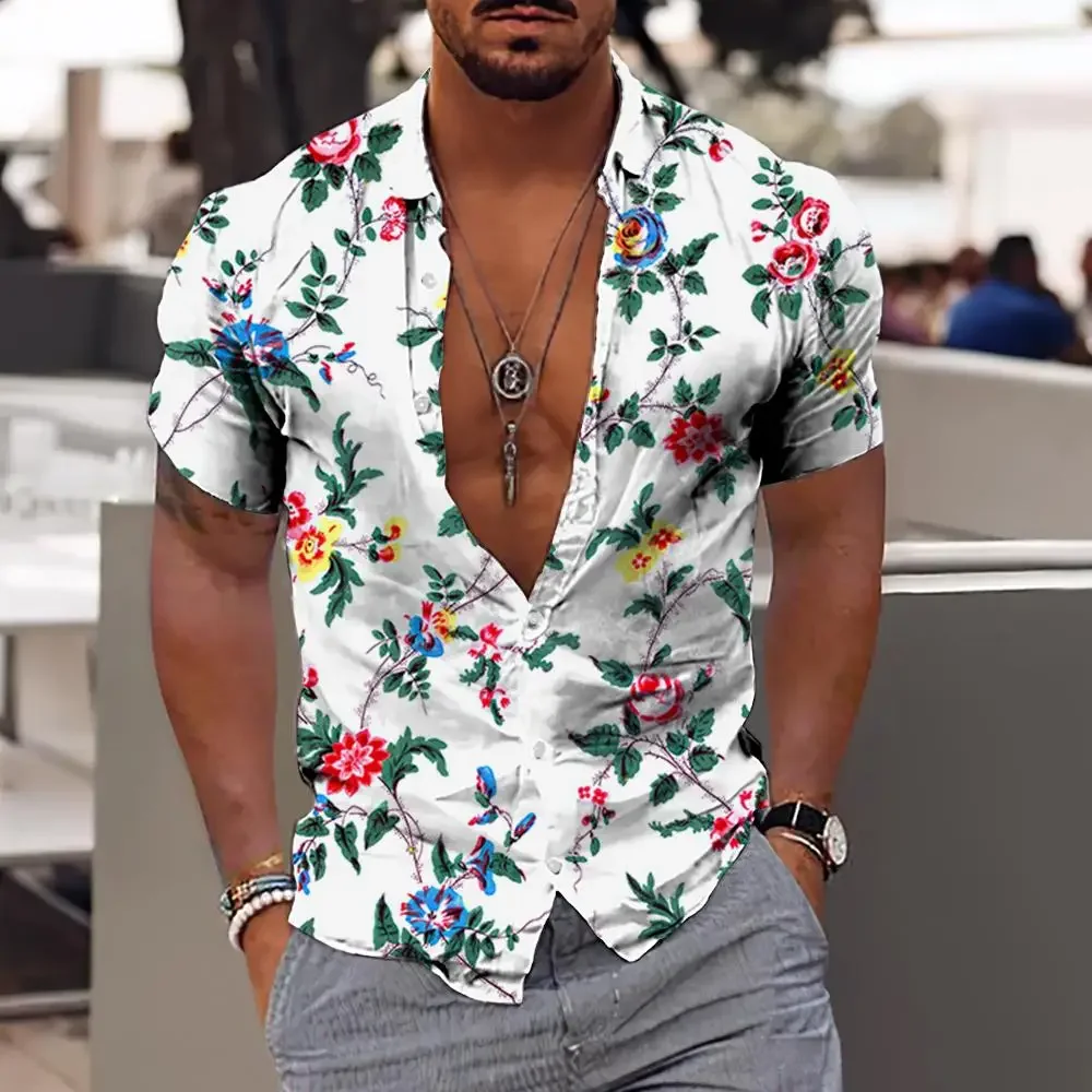 

Floral Shirts For Men 3d Print Men's Hawaiian Flower Shirt Beach Short Sleeve Fashion 5xl Tops Tee Shirt Man Blouse Camisa