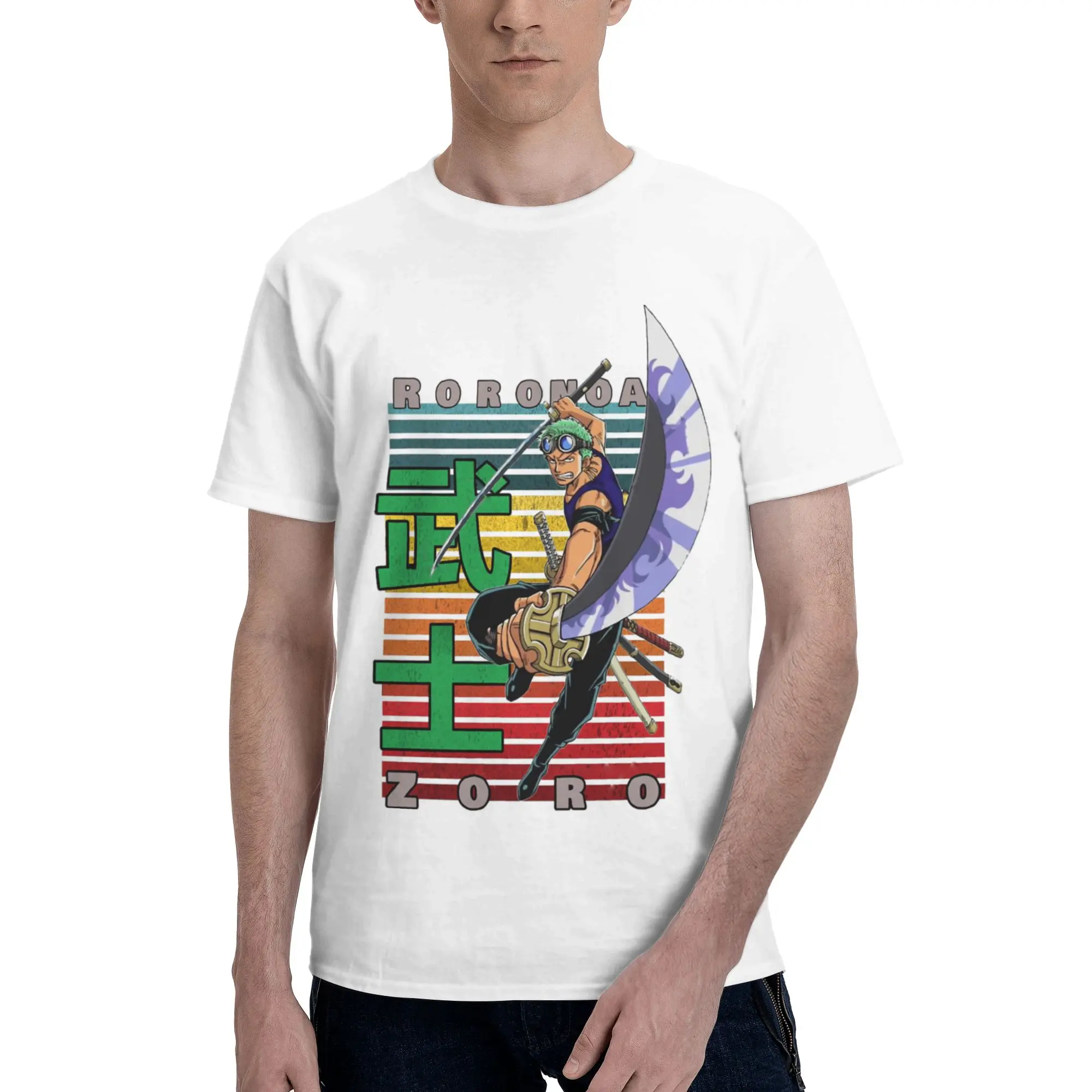 Roronoa Zoro  Men's T Shirts One Piece Amazing Tees Short Sleeve Round Neck 100% Cotton Gift Idea Clothing T-Shirt