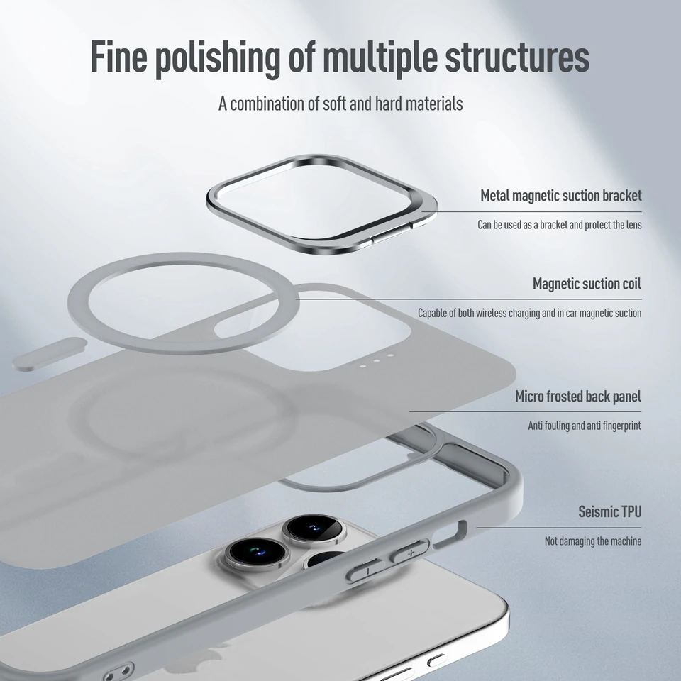 Funda magnética metálica con soporte para iPhone 17 Air 16 15 14 13 12 Mini 11 Pro Max Plus, cubierta mate con carga inalámbrica 2