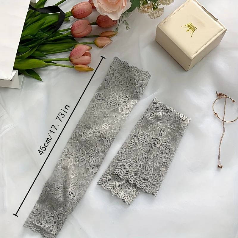 2pcs Women's Lace Sun Arm Sleeves - Elegant, Breathable Knit Fabric, Solid Color Design for Summer Outings, Summer Arm Covers