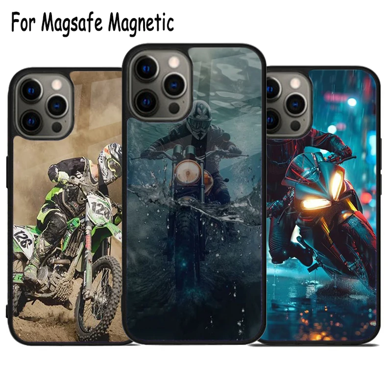 Motorbike Motocycle Bikie Sport Wireless Charge Magsafe Phone Case For iPhone 15 16 14 13 11 12 Pro Max Plus Magnetic Cover