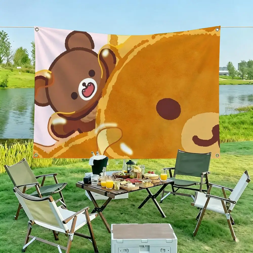Cute Cartoon R-Rilakkuma Flags Wall Art Backdrop: Camping Outdoor Garden Bedroom Party Decor Family Gifts