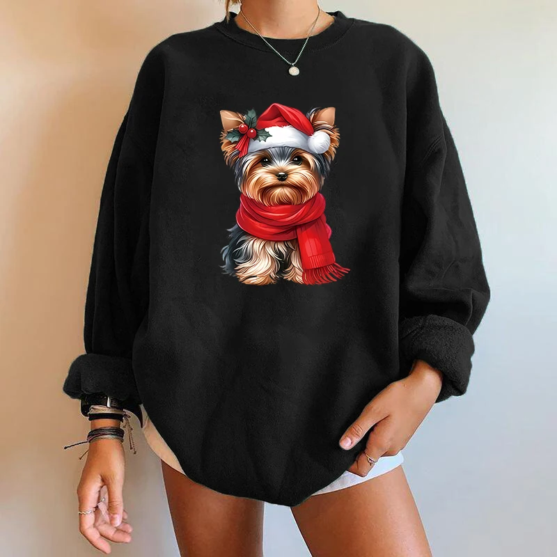 Christmas fashion dog pattern y2k trendy printed sweatshirt round neck casual sweatshirt autumn spring women\'s clothing