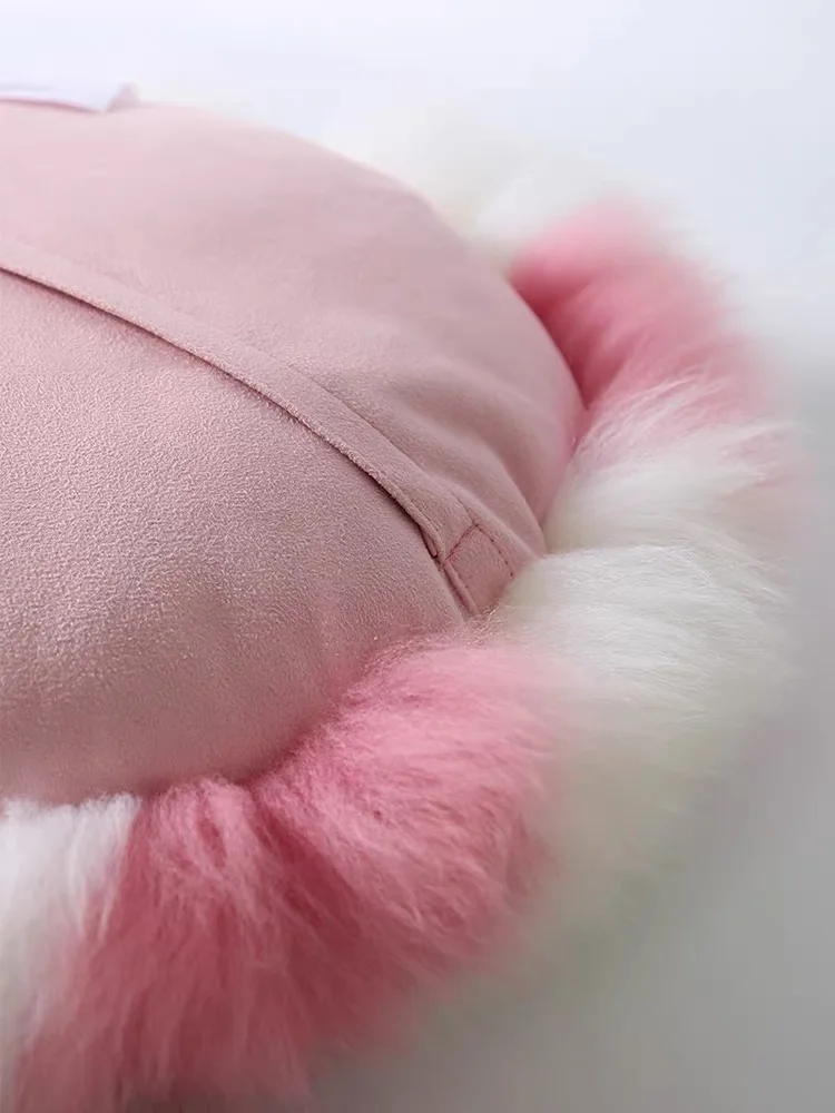 Creative Donut Pink Wool Cushion Chair Seat Pad Girls Attractive Pillow Sofa Living Room Rug Sheepskin Real Hair Mat VIP Gift