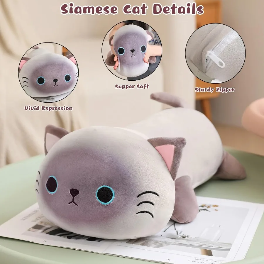 Siamese Cat Plush Stuffed Animal Pillow with 4 Baby Plushies in Tummy Soft Cotton Toy for Cute Gift