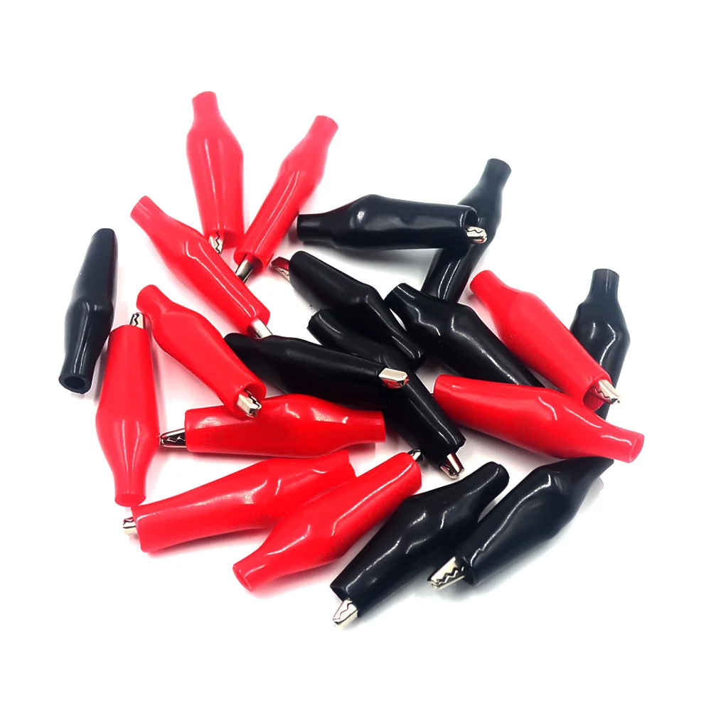 10pcs/lot 28MM Metal Alligator Clip Crocodile Electrical Clamp for Testing Probe Meter Black and Red with Plastic Boot