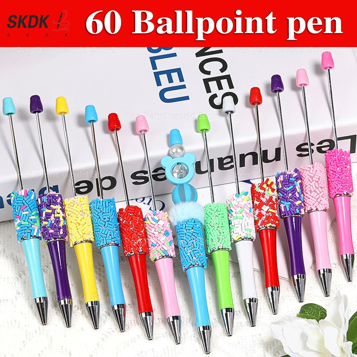 

60Pcs Colorful Sugar Sprinkles DIY Bead Ballpoint Pen – Bead Pen Gift for Students, Office & Crafts