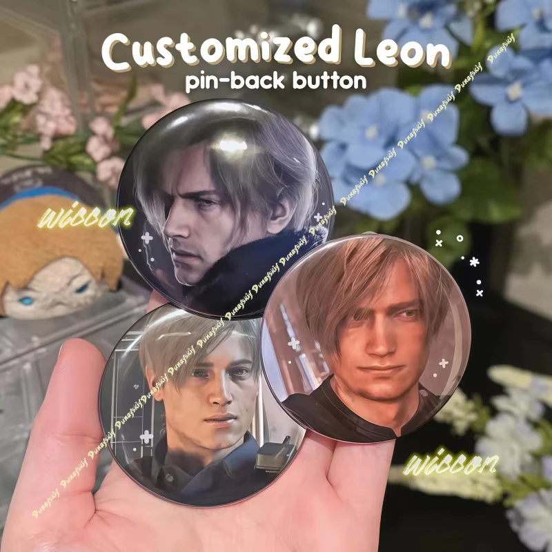 58mm Leon S Kennedy Resident Evil Tin Button Pins Round Pinback Badge Game Merch Cosplay Accessory Bag Decor Fan Collection