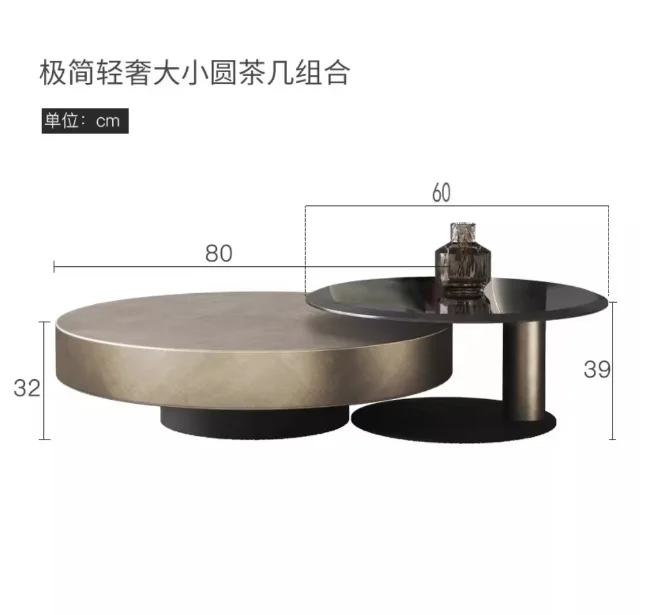 Mesa de centro redonda de acero inoxidable, mesa lateral de losa de roca de vidrio templado, diseño moderno minimalista de lujo, luz italiana, nuevo