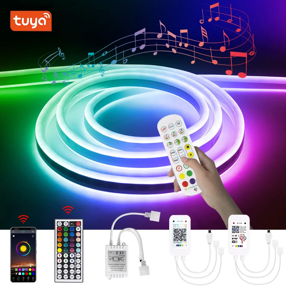 

Tuya Smart LED Neon Strip DC 12V Dimmable RGB Tape Light Waterproof Flexible Ribbon Remote APP Control For DIY Home Lighting