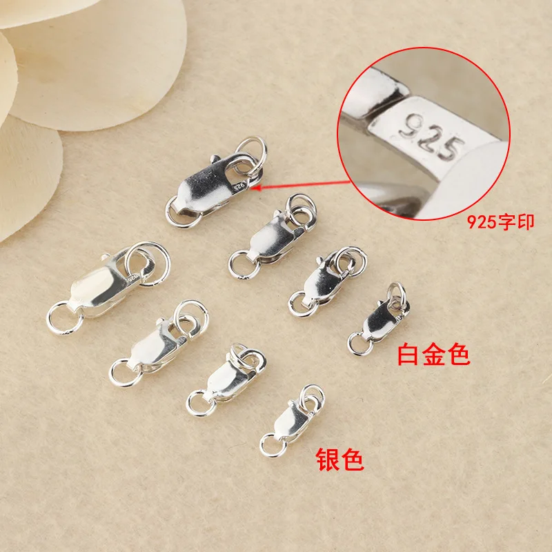 Wholesale 2pcs/pack Solid Sterling 925 Silver Lobster Clasp 8mm 10mm 12mm 14mm 16mm Genuine Pure Silver Findings for jewelry DIY