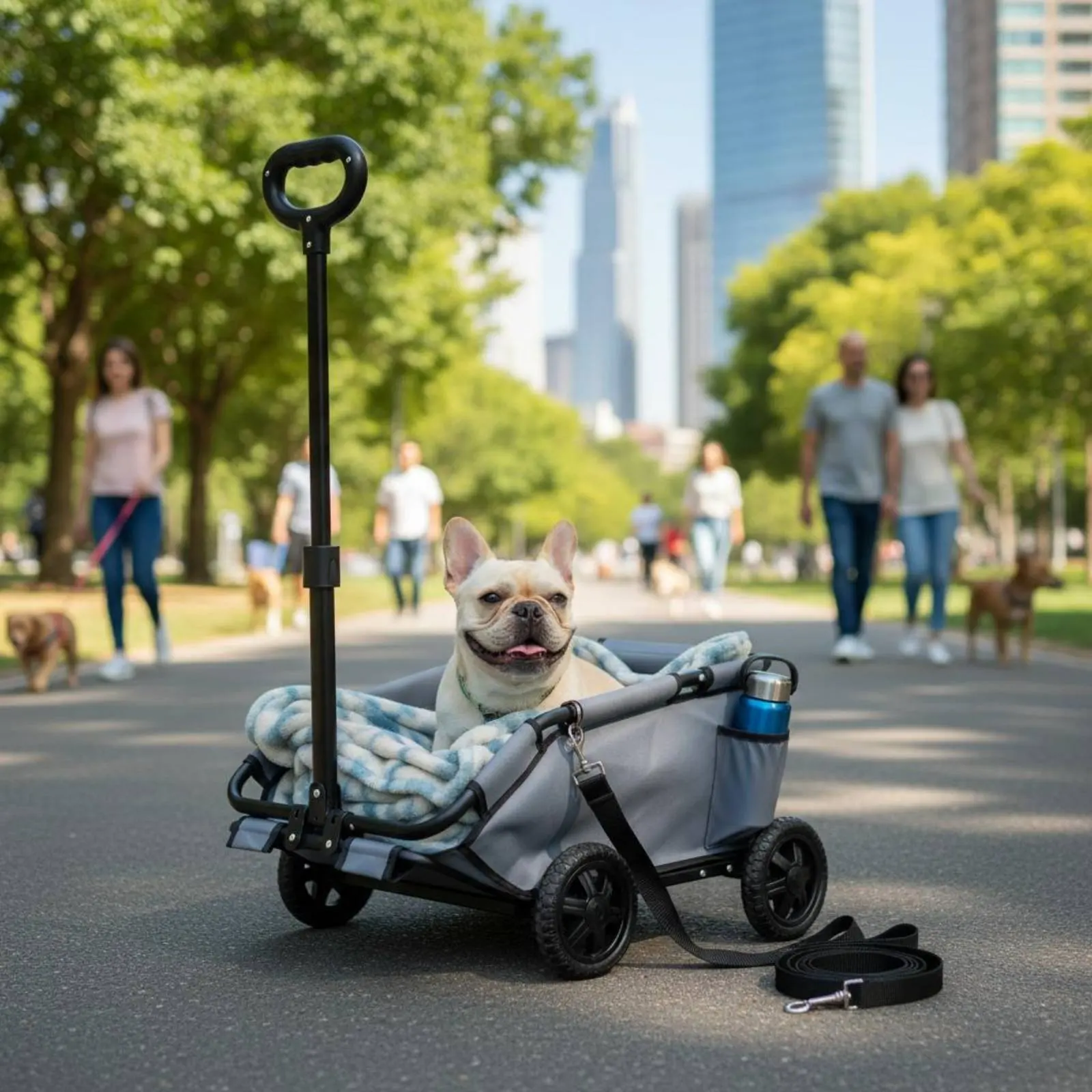 軽量ペットプルワゴン-携帯用折りたたみ式ペットトロリー-4輪犬用ワゴン-調節可能なハンドル付き折りたたみ式犬用キャリー-キャンプ用