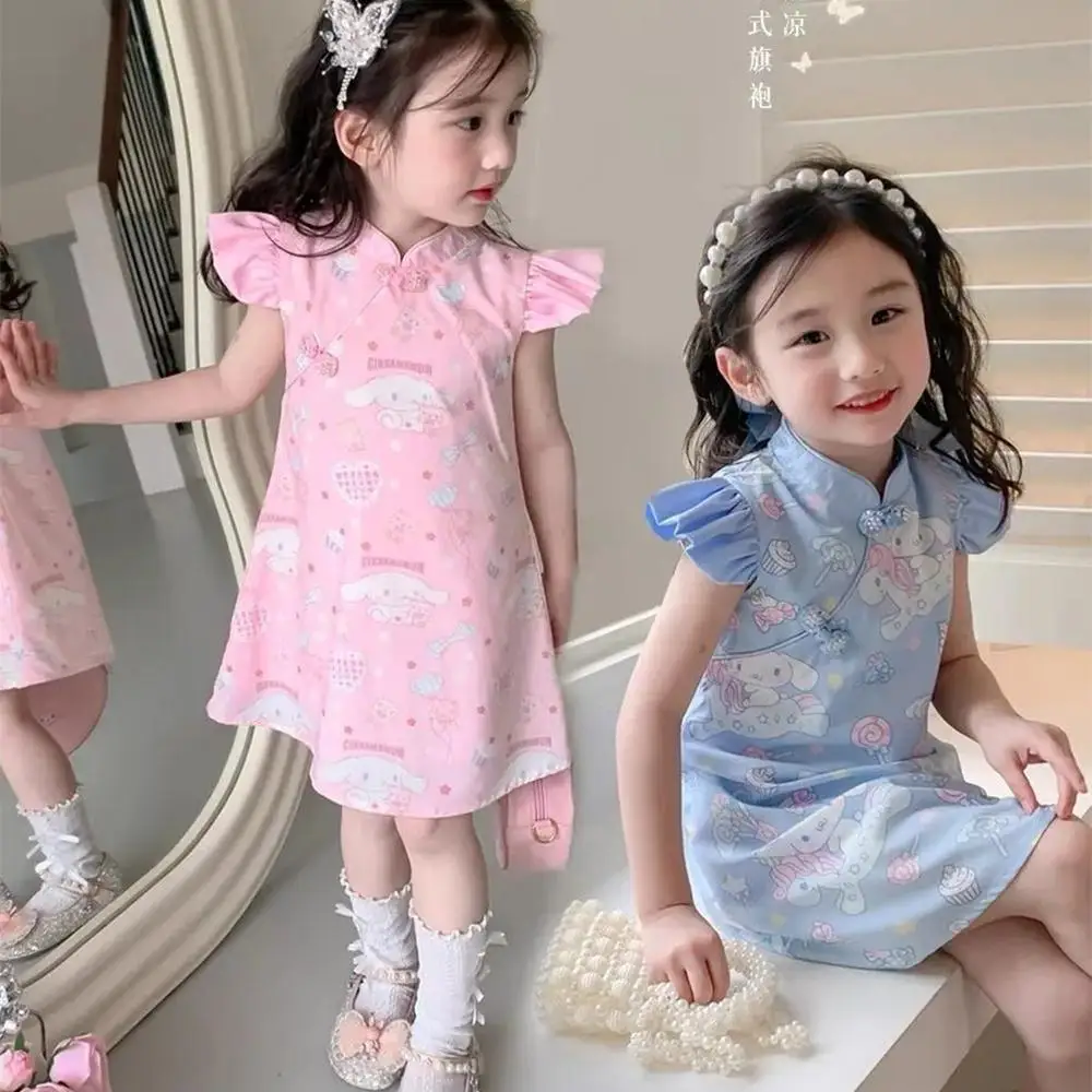 

Cinnamoroll Sanrios Dress Girls Ins Hanfu Sleeveless Dress Short Cheongsam Kids Vest Princess Skirt Children Party Outfits Dress