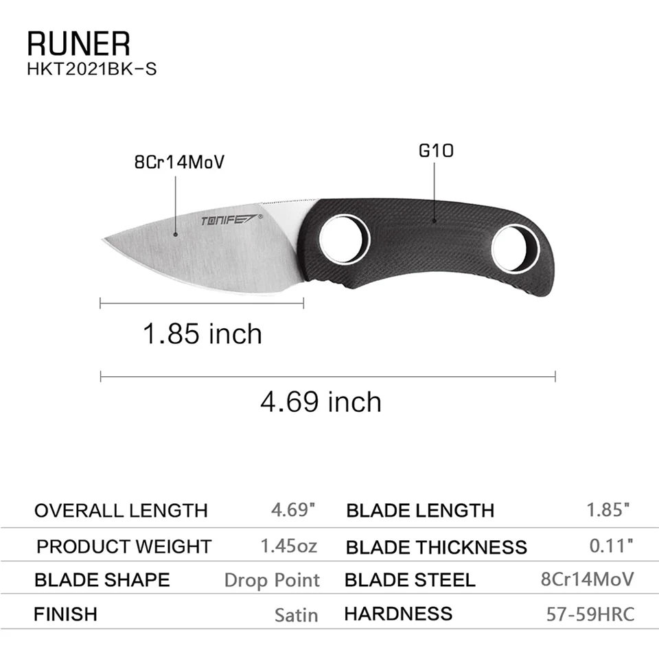 TONIFE Runer Fixed Blade Neck Knife Convenient K Sheath Stainless Steel Daily Portable Outdoor Knife EDC Tool Hunting Knife G10