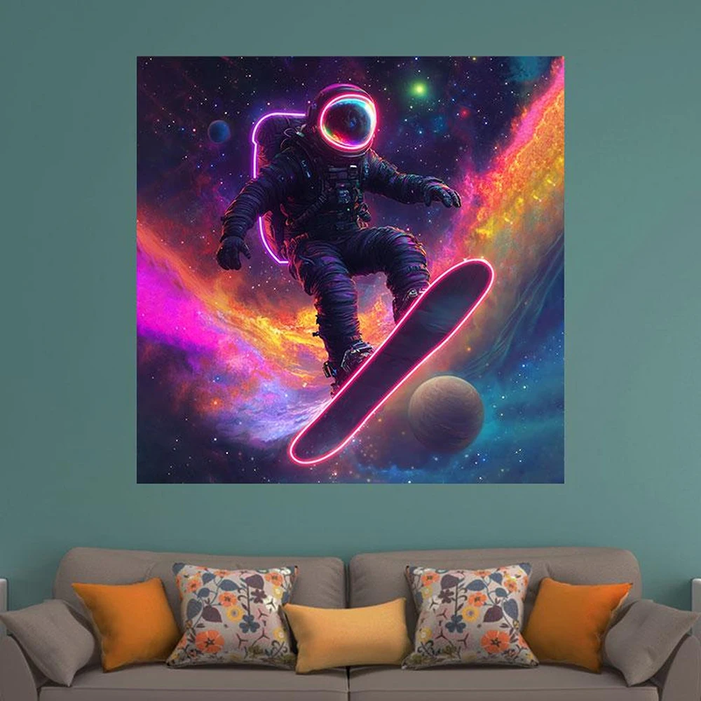 Astronaut Skateboarding In Space Led Pop Art Neon Sign Handmade Custom Living Room Bedroom Decor Light Signs Home Room Decor