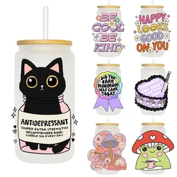 Black Cat Happy Looks Positive Kindness UV DTF Transfers Stickers Decals For Libbey Cold Cup Mugs Tumbler Waterproof DIY Craft