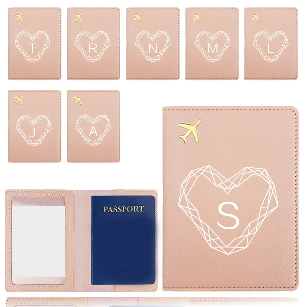 Portable Passport Case Pu Airplane Travel Passport Cover Fashion Business Card Credit Card Wallet Clip White Letter Pattern