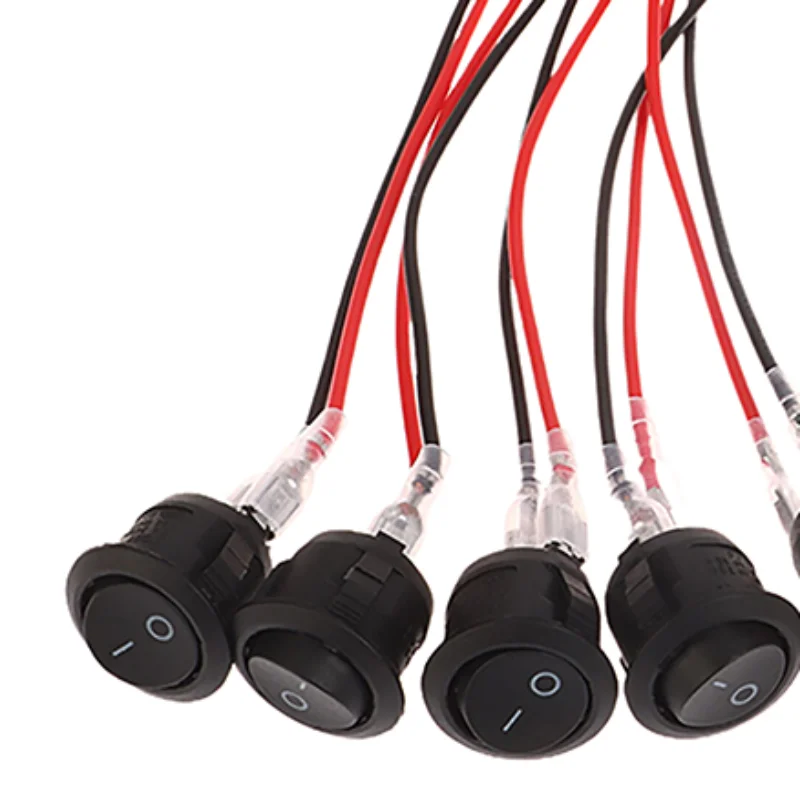 5Pcs Round Rocker Switch ON Off SPST Mini Toggle Switch 12V For Car Automotive RV 2 Pin Switch Mini Rocker Switch With Wire