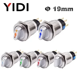 19mm 2 3 position Metal Selector Rotary Switch Push Button Switch Latching SPDT 12V 220V LED Illuminated Switch 1NO1NC ON OFF