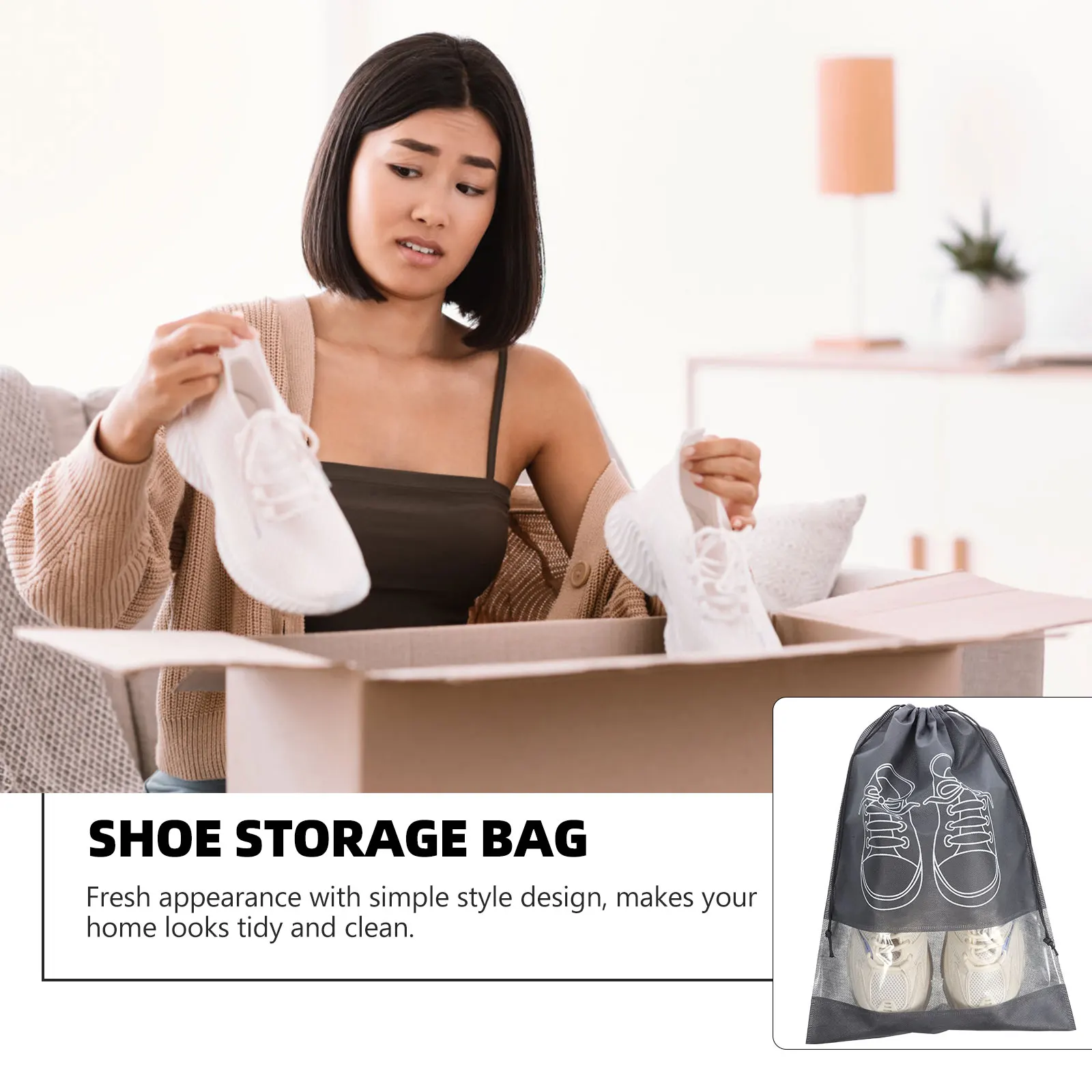 

5 Pcs Grey Shoe Bags Storage Drying Pouch Outdoor ganizer Sundries Packaging Multi purpose Travel Holder Drawstring Shoe Bag