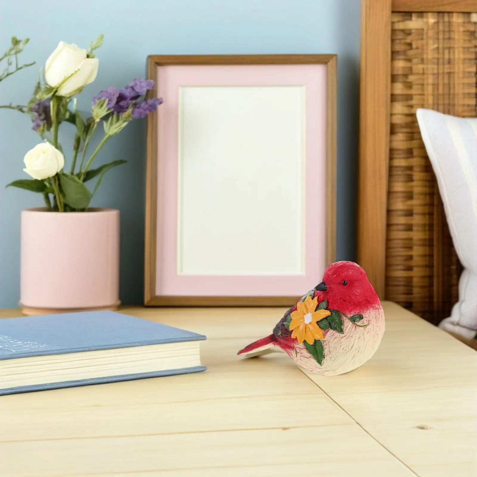 Vivid Floral Resin Bird Statue Realistic Garden Decoration Outdoor Indoor Tabletop Shelf Balcony Lawn Mini Animal Ornament Home