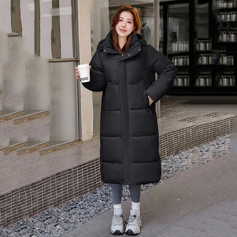 2024 Winter Women's Puffer Casual Snow Wear Coat Long Parkas Clothes Hooded Cotton Padded Jacket Female Windproof Overcoat Oute