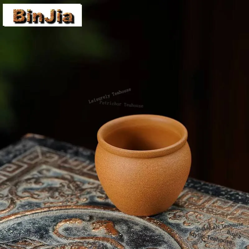 

200ml Boutique Yixing Purple Clay Cup Handmade Straight Tube Tea Bowl Raw Ore Section Clay Gold Water Tank Master Cup Drinkware