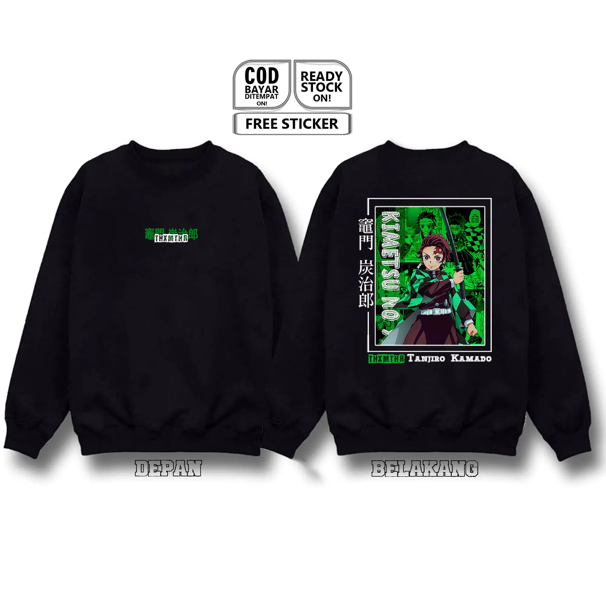 Sweater Crewneck Tanjiro Kamado Kimetsu No Yaiba Kyodai No Kizuna Anime Manga Baju Jepang Nezuko Kamado Zenitsu Agatsuma