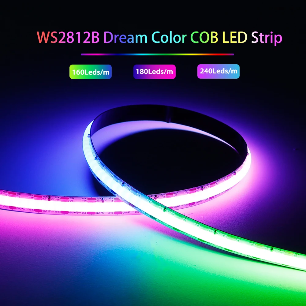 W2812B DC5V taśma Led RGBIC COB WS2812 160/180/240 diod led/piksele/m wysokiej gęstości indywidualnie adresowalna taśma świetlna Dream Color