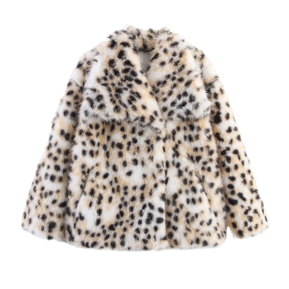 

Fashion Faux Fur Coat For Women Retro Leopard Print Loose Jacket Outerwears 2025 New Autumn Winter Turn Down Collar Thick Coats