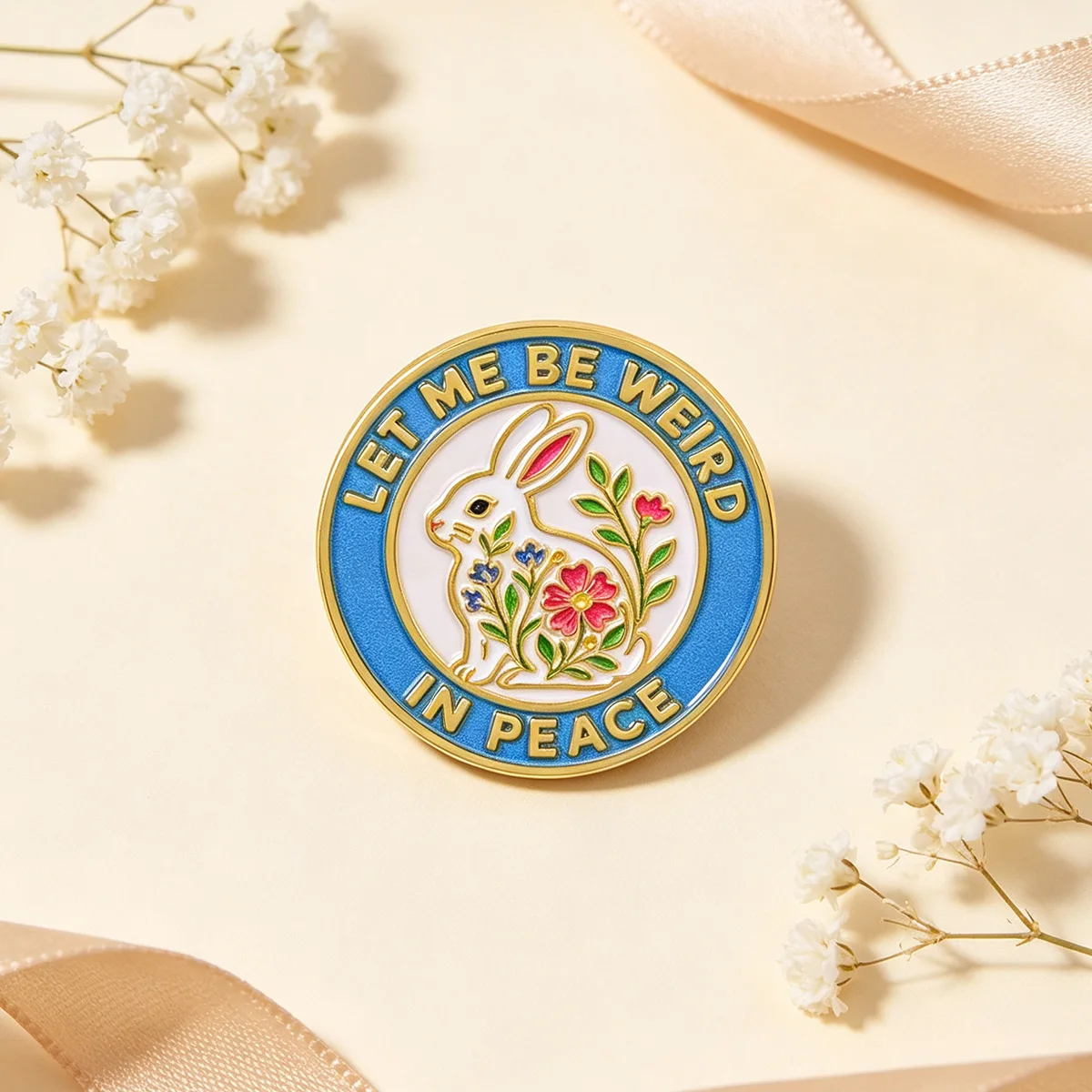 LET ME BE WEIRD IN PEACE Enamel Pin Cute Rabbit Brooch Lapel Pins Badge on Backpack Fashion Jewelry Gifts Clothing Accessories