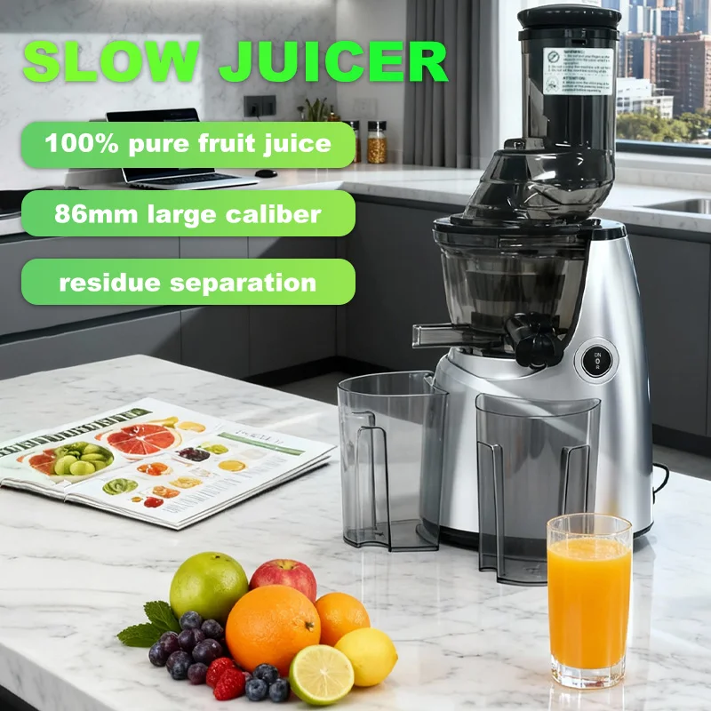 Cold Press Juicer with 82mm Feed Chute 250W 52RPM Powerful Motor Centrifugal Slow Masticating Juice Extractor Fits Whole Fruits